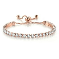 24K Rose Gold 6 Ct Created White Sapphire Round Adjustable Bracelet Plated by Paris Jewelry