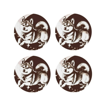

Fuzoiu Vintage Husky Dog Print Leather Coasters Set Drink Coasters Set of 4 for Tabletop Protection Durable PVC Coasters Home Décor and Housewarming Gift-Round Shape