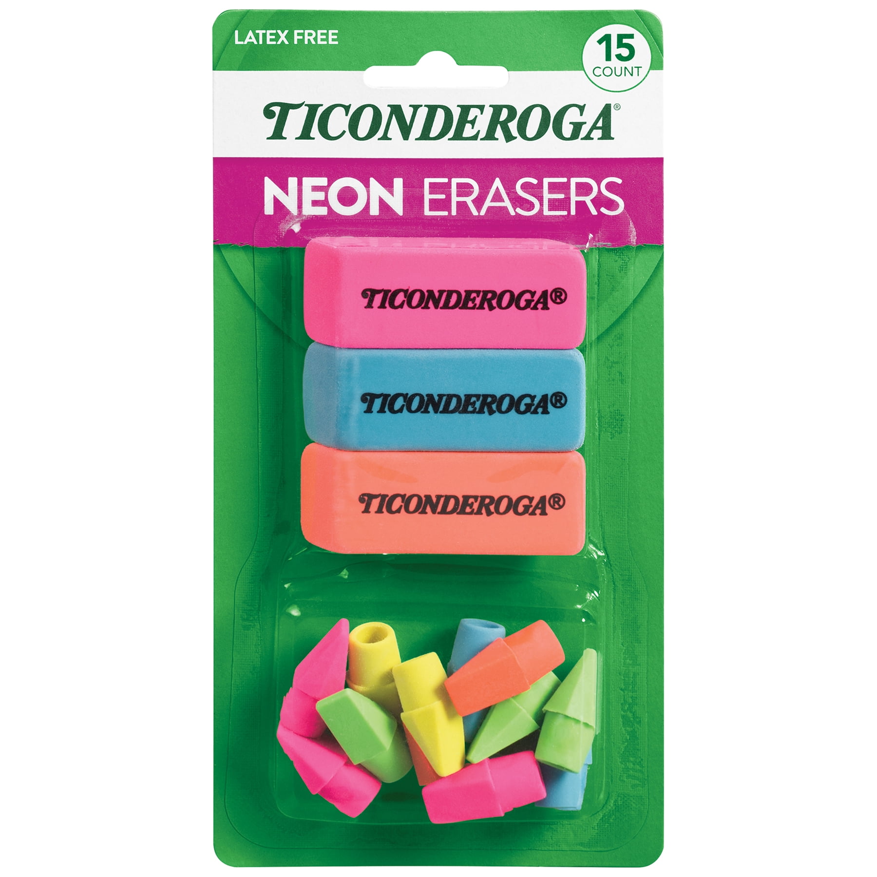 Dixon Eraser Combo Set, Neon, Beveled & Wedge Caps, 8 Sets