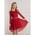 thumbnail image 3 of Hansber Kids Girls Elegant Wedding Bridesmaid Dresses Lace Long Sleeve Chiffon Flower Girl Dress Burgundy 12, 3 of 7