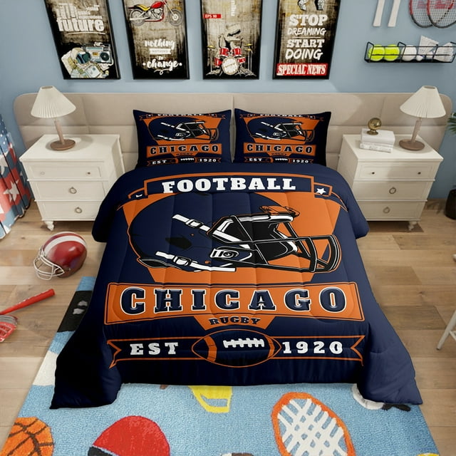 Erosebridal Ensembles de Couette de Football Américain Format Simple pour Garçons Filles, Réversible 2 Pcs, Bleu Marine, Chicago