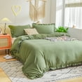 thumbnail image 5 of Move Over Olive Green Ruffle Duvet Cover Set Twin Size 2 Pieces Ultra Soft Farmhouse Solid Green Ruffled Bedding Set No Filling, 5 of 8