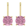 thumbnail image 3 of 3 Ct Round Cut Drop Dangle Pink Crystal 18K Yellow Solid Gold Everyday Dainty Earrings Lever Back, 3 of 7