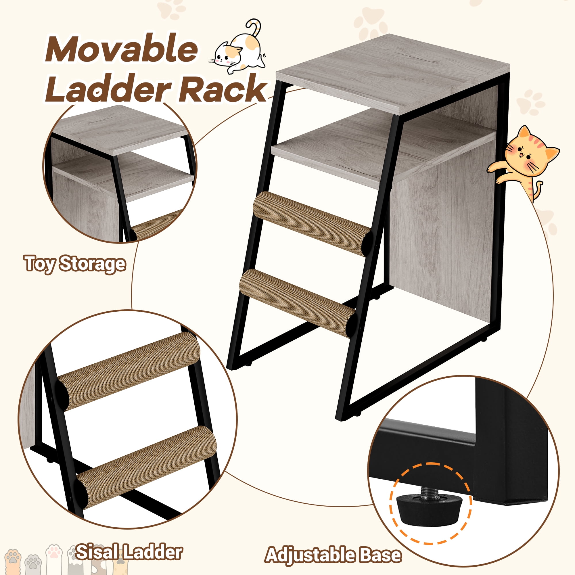 Roromall Cat Litter Box Enclosure for 2 Cats, Double Cat House with Doors & Storage Space, Enclosed Litter Box Furniture with Ladder