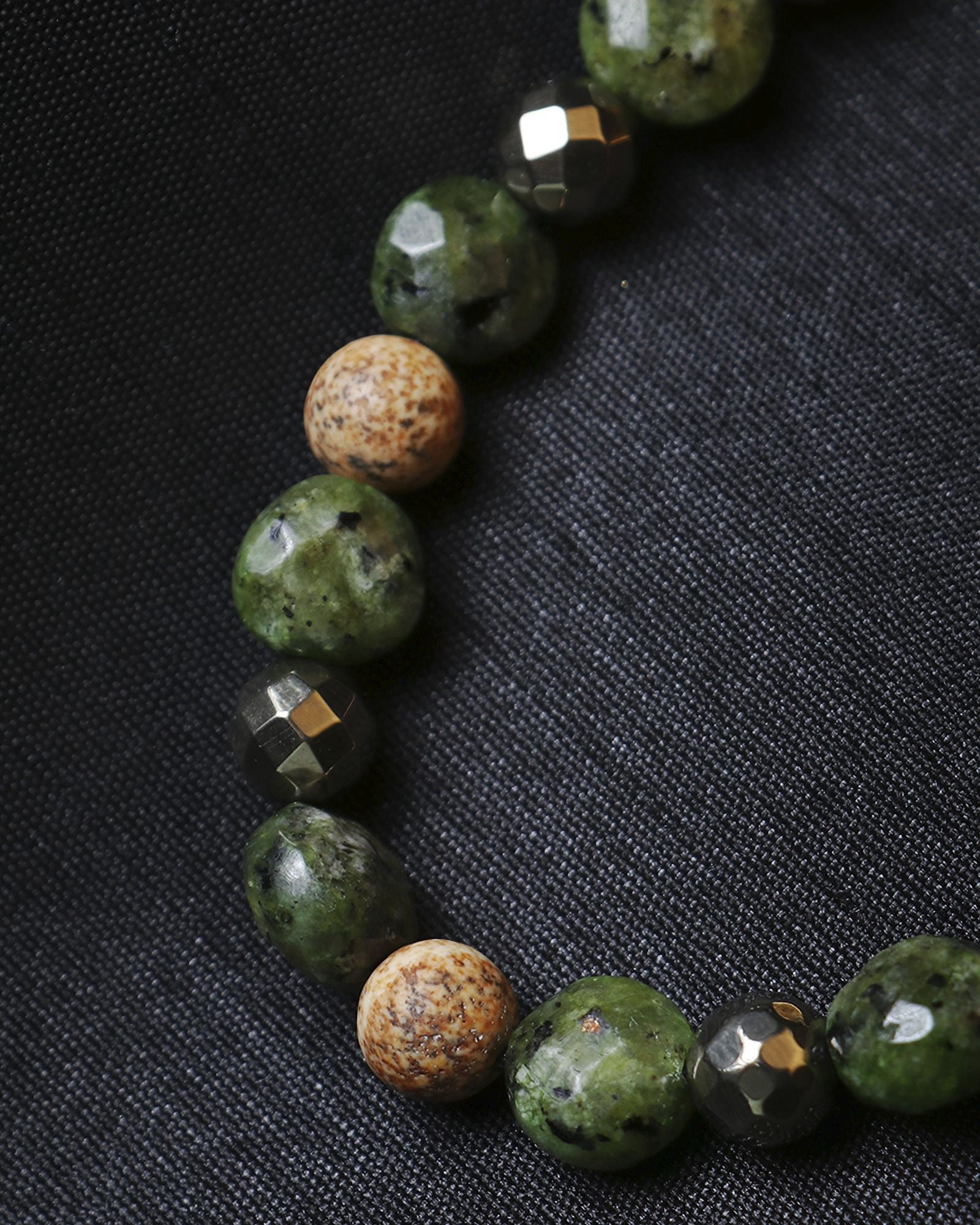 By Fabrizio Design Piero Adjustable Bracelet in Green Jade, Brown Agate, & Gold Hematite For Men & Women