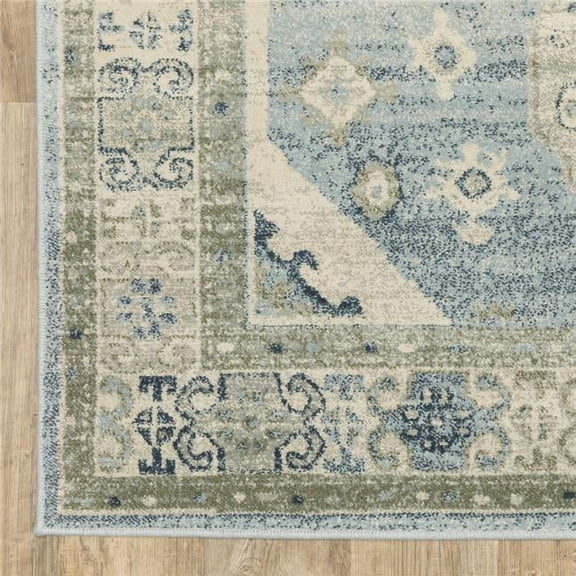 HomeRoots  Blue Gray Beige & Teal Oriental Power Loom Stain Resistant Rectangle Area Rug