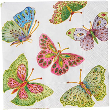 Entertaining with Caspari Jeweled Butterflies Paper Cocktail Napkins  Ivory  Pack of 20