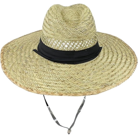 Natural Raffia Straw Cowboy Hat for Men & Women, Shapeable Wide Brim Western Sun Hat with Chin Strap