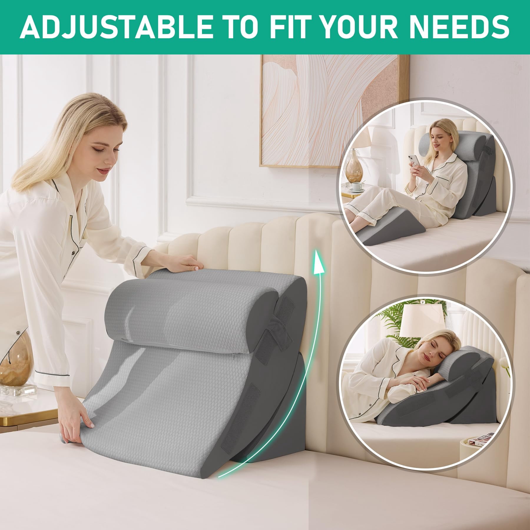 4pcs Wedge Pillow Set For After  Bed Sitting Up In Acid Reflux Adjustable Pillows Grey