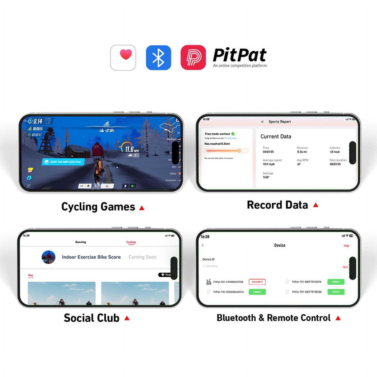 S500 Indoor Smart Stationary Cycling Bike with PitPat App, 1-32 Magnetic Resistance-Black