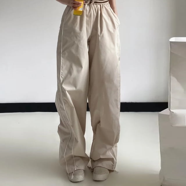 Pantalones Cargo De Paracaídas Y2K Parachute Cargo Pants Cordón Mujer Stripe Joggers Pantalones de chándal (Beige M) Cgtredaw para Mujer Beige T M