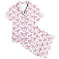 thumbnail image 4 of LRen Girl Satin Outfits Size 10-12 Bow Print Button T-Shirt and Elastic Shorts Satin Silk Set Breathable 2 Piece Cute Summer Clothes Valentines Day Gifts for Her, 4 of 7