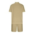 thumbnail image 4 of UVEASISHA Men's Linen 2 Pieces Beach Outfit Cotton Set Short Sleeve Button Down Shirts Summer Beach Shorts Casual Outfits Khaki, 4 of 5