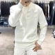 thumbnail image 5 of Suéteres blancos de cuello redondo, ropa de hombre con cuello redondo, suéteres de punto verdes para hombres, estilo retro japonés, talla grande, gruesos, para invierno X, 5 of 5