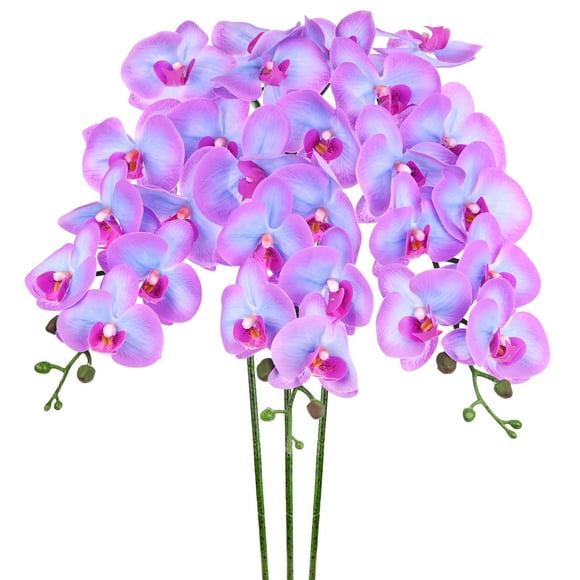 Uxcell 3-Pack Artificial Orchid Flowers 9 Large Petals 37 Inch Faux Phalaenopsis Silk Bouquets Blue Purple Fake Orchids for Home/Wedding