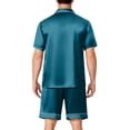 thumbnail image 5 of Garbnen Silk Mens Pajama Set 2 Piece Short Sleeve Button Down Sleepwear Pjs Shorts Set Soft Mens Loungewear Pajama Sets Blue M, 5 of 7