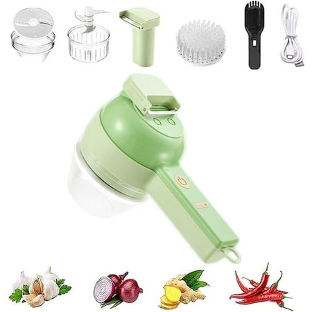 

4 in 1 Handheld Electric Vegetable Cutter Set Wireless Food Processor Vegetable Slicer and Dicer for Garlic Pepper Chili Onion Celery Ginger Meat with Brush