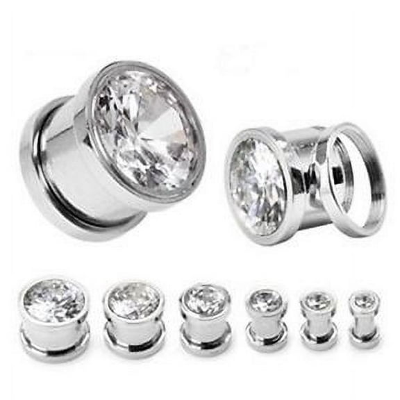 Screw PAIR 00 gauge STEEL CZ GEM ear plugs 10mm