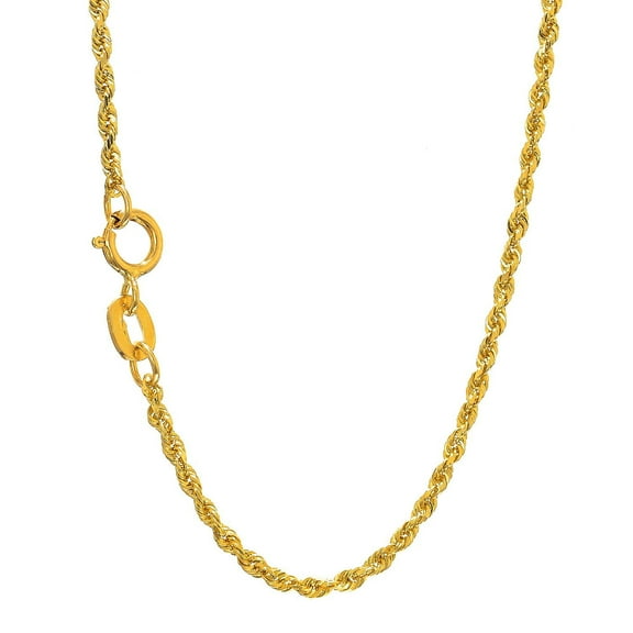 JewelStop 10k Solid Yellow Gold 1.25 mm Diamond-cut Rope Chain 16" Spring Ring Clasp - 1.9gr.