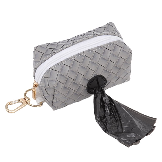 Zipper Poop Bag Holder, Dog Garbage Bag Dispenser PU Matte Portable For Dogs For Outdoor Elegant Grey