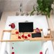thumbnail image 5 of de bambú para bañera, carrito de bañera expandible perfecto con rejil de lectura o soporte para tableta, de baño premium que incluye Soledad bandeja de bañera cama extensible, 5 of 10