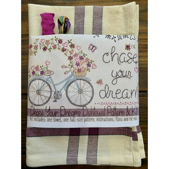 Chase Your Dreams Embroidery Dishtowel Kit Sewing Pattern from Bareroots