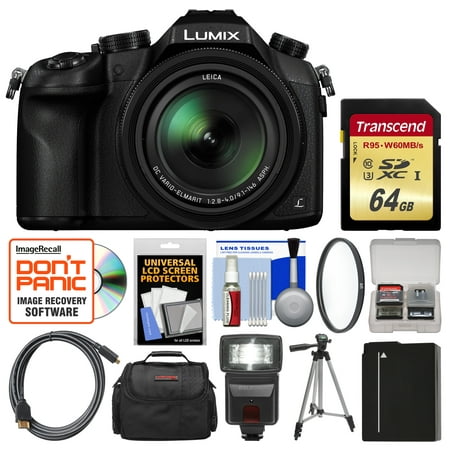 Panasonic Lumix DMC-FZ1000 4K QFHD Wi-Fi Digital Camera with 64GB Card + Case + Flash + Battery + Tripod + Filter +