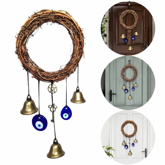 Witch Bells for Door Knob, Handmade Wicca Evil Eye Hanging Ornament for Witchy Home Decor Protection