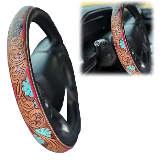 15" Retro Western Cowboy Car Universal Steering Wheel Cover, Anti-Slip Design Easy to Install