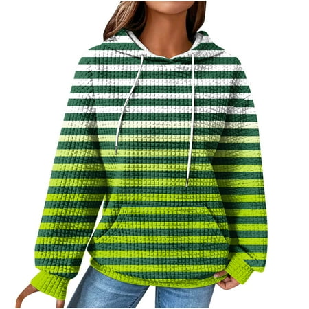 mihongmao Corset Tops for Women Women S 2024 Winter Hooded Sweatshirt Loose Casual Striped Print Round Neck Hooded Long Sleeve Sweatshirt Womens Tops Clearance under $5 Green XL