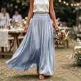 thumbnail image 2 of Zynoxe Womens Maxi Skirts Casual Ruched Elastic Drawstring High Waist Boho Skirts Versatile Elegant Dating Breathable Travel Boho Skirts Blue L, 2 of 7