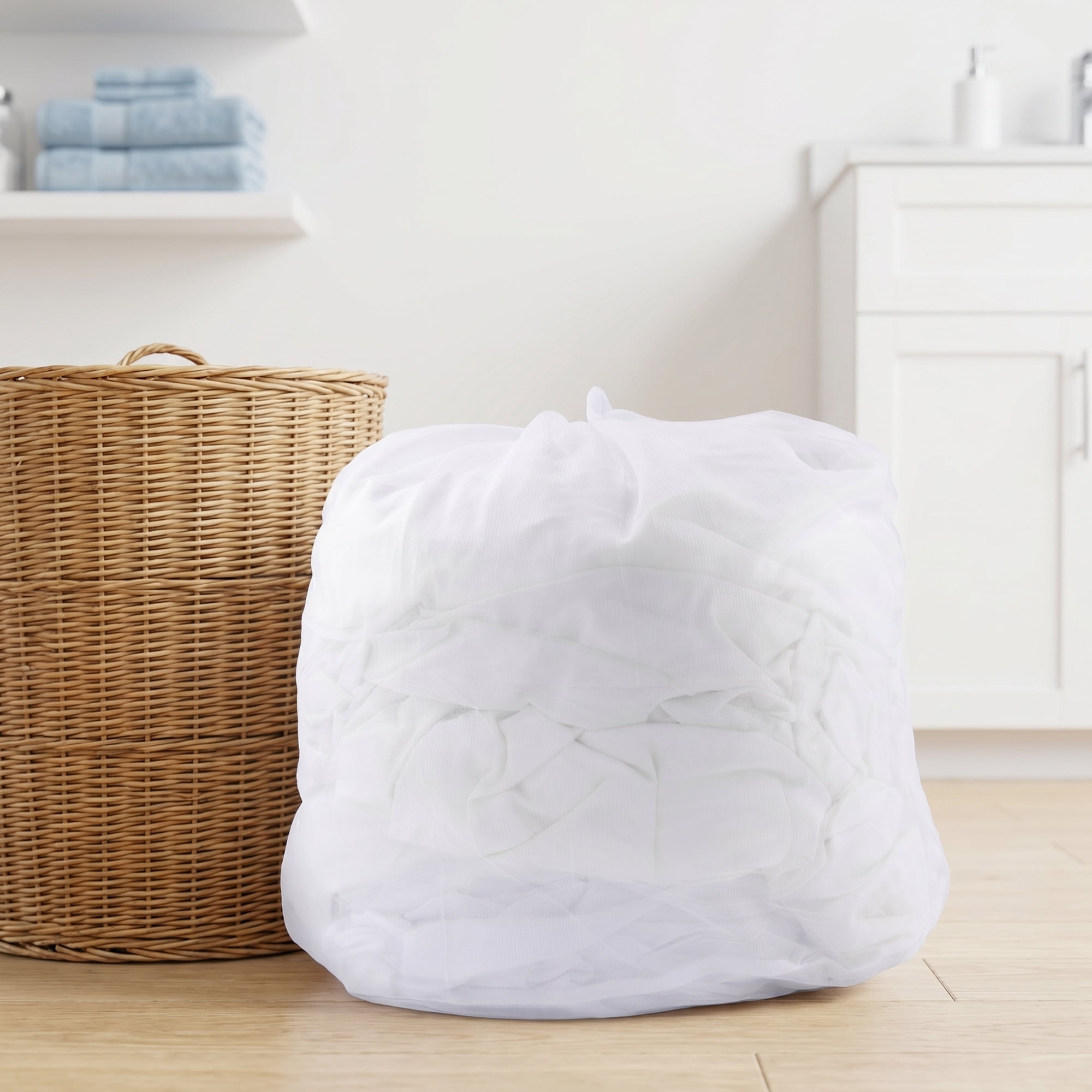 Unique Bargains 2 Pack Nylon Mesh Laundry Bags with Drawstring Closure for Socks White A 19.7"x23.6"