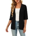 thumbnail image 2 of Plus Size Womens Crochet Cardigan Short Sleeve,Cropped Open Front Summer Sweater Lightweight Shrug,Boho Knit Cover Up with Wavy Cuffs for Casual Daily Wear Black XL, 2 of 3