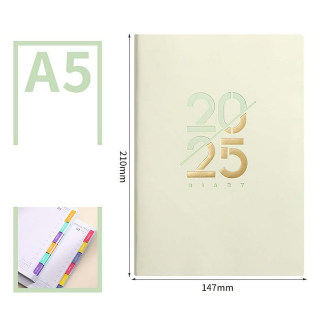 Fiudx Calendario Inglés 2025, Planificador Diario A5 de Cuero Suave, Horario Diario Detallado, Ideal para Oficina y Escuela, Organizador Multifuncional, Regalo Perfecto, Tamaño 210 X 147 Mm