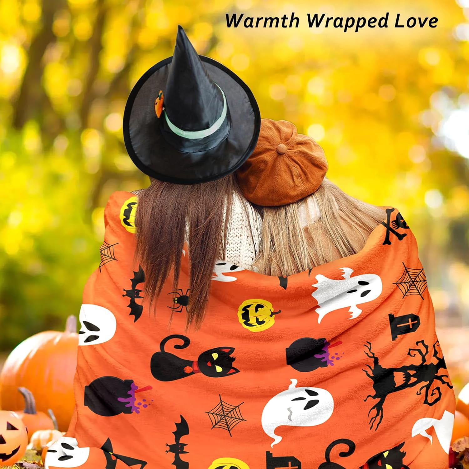 Fall Halloween Throw Blanket, Halloween Black Kitty Pumpkin Ghost Spooky Velvet Fleece for Sofa Bed Couch Chair Dorm 50" x 60"