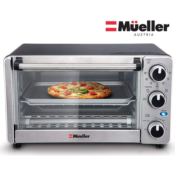 Toaster Oven 4 Slice Multi Function Stainless Steel Finish With Timer Toast Bake Broil Settings Natural Convection 1100 Watts Of Power Includes Baking Pan And Rack By Mueller Austria Walmart Com