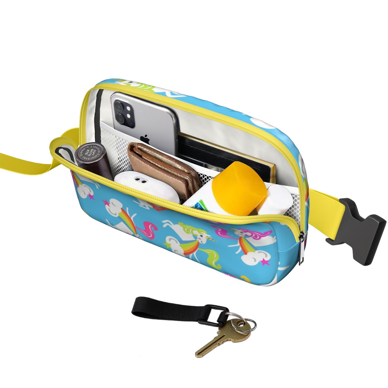 Mythical Horse Pattern Sling Bag – Cute Rainbow Unicorn Fanny Pack for Women with Water-Resistant Zipper Compartments and Adjustable Waist Strap