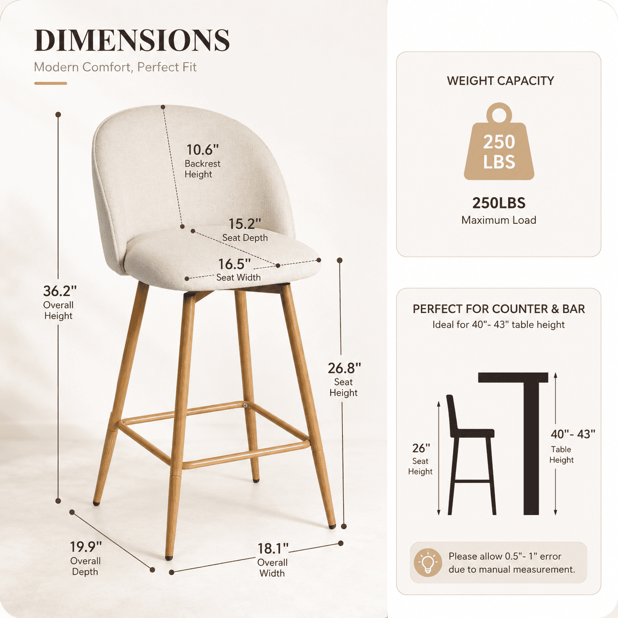 Homy Casa Bar Stools Set of 4, 26.8" Swivel Counter Height Stools with Padded Seats, Beige