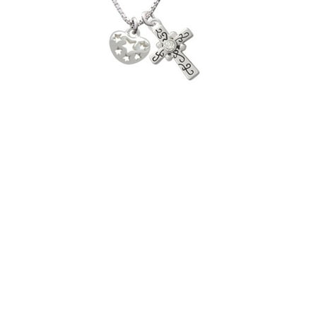 Cut Out Cross - Small Heart with Cut Out Stars Scroll Cross Necklace, 18
