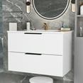 thumbnail image 3 of Youmumeub 30 Inch Bathroom Vanity, Wall Mounted Floating Cabinet with Ceramic Sink, Modern Fluted Design with 2 Soft-Close Drawers, Multilayered Board, White, 3 of 12