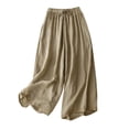 thumbnail image 1 of AherBiu Women's High Waisted Wide Leg Cropped Pants, Drawstring Cotton Linen Summer Trousers, 2X-Large, 1 of 7