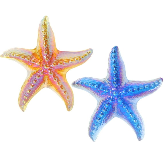 2pcs Starfish Crystal Figurine Desk Decor Handmade Blown Glass Sea Star Beach Themed Animals Ornaments Collectible Crafts Sea Glass Gifts，Blue & Orange