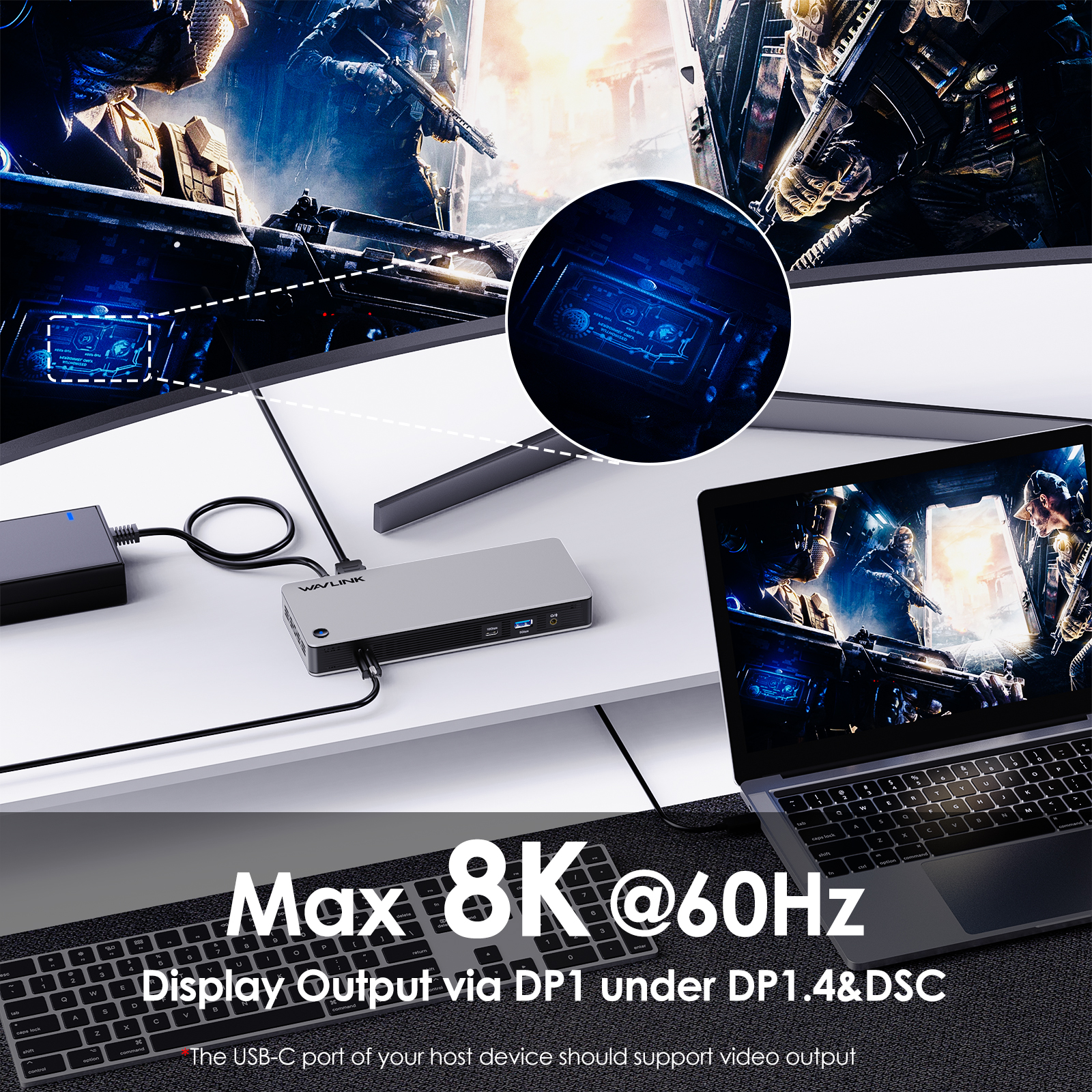 WAVLINK USB 4 Docking Station, 11-IN-1 Dual 4K Display USB-C Dock, 8K DP1, 4K DP2, 130W PD IN, 10Gbps USB3.1x3, 5Gbps USB3.0x2, Gigabit RJ45, Plug & Play on Windows/Mac OS, Work with TBT3/4 Laptops