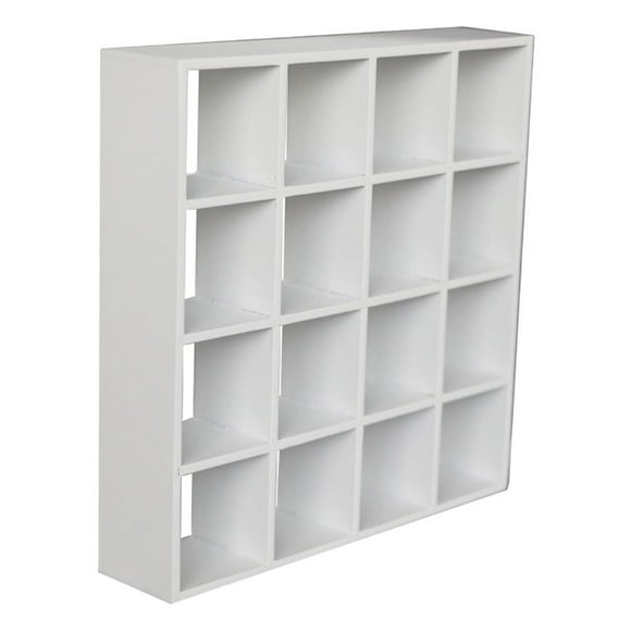 Miniature Birch Wood 4-Layer 16 Lattices Shelves Bookcase Cabinet Storage :12 and garden Furniture Set Accessory