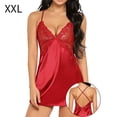 thumbnail image 1 of Sexy camisón de encaje con cuello en V profundo ropa de dormir sin espalda camisón vestido, rojo, xxl Kearding  AP001176-05B, 1 of 7