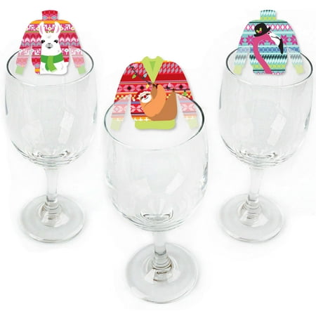 Xmas Wine Glass Wild and Ugly Sweater Party - Shaped Holiday and Christmas Animals Party Wine Glass Markers - Set of 24 ()