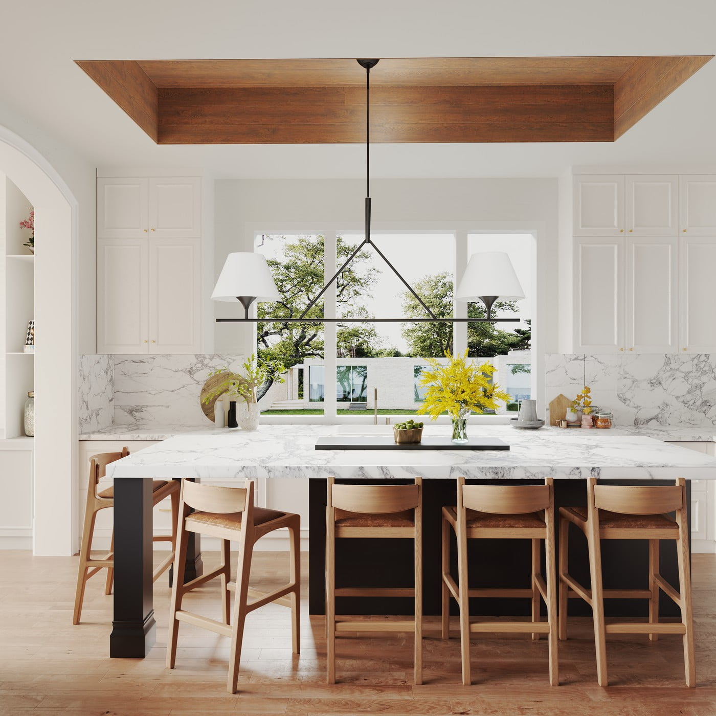 Aiwen 2-Light Linear Industrial Pendant Light with Black Finish and Bell Glass Shade for Kitchen Island Living Room