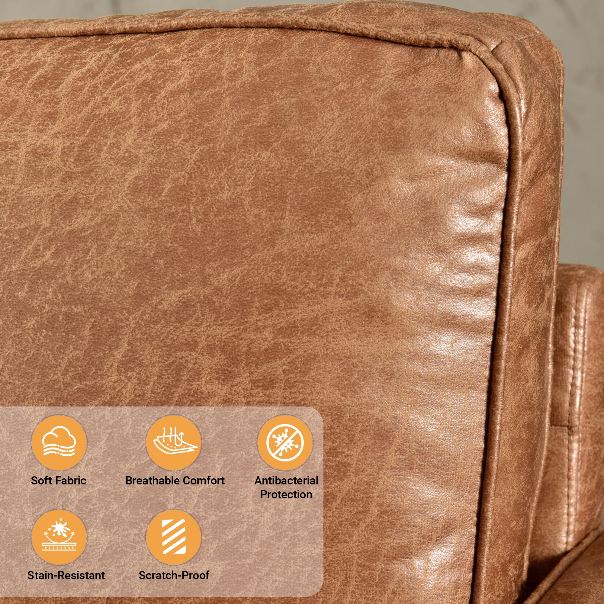 Koby Home Faux Leather Sofa, Mid-Century 70" 3 Seater Couches Camel Brown