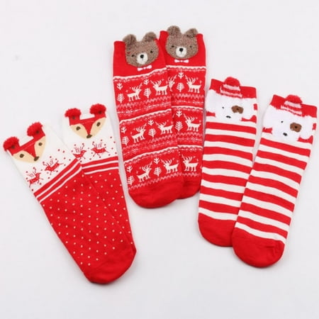 

3 Pairs Christmas Socks Warm Soft Christmas Gift for Women Santa Elk Snowman Socks