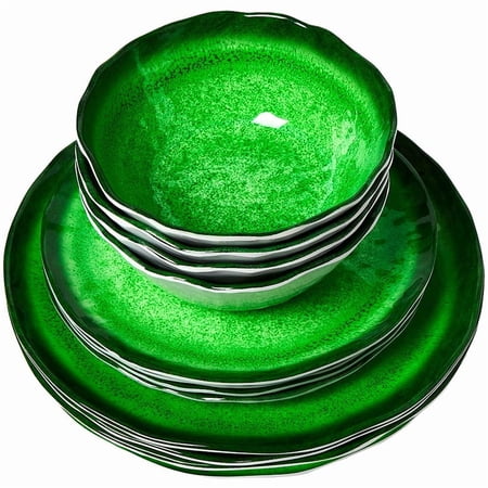 12-Pc. Rustic Melamine Dinnerware Set - Green